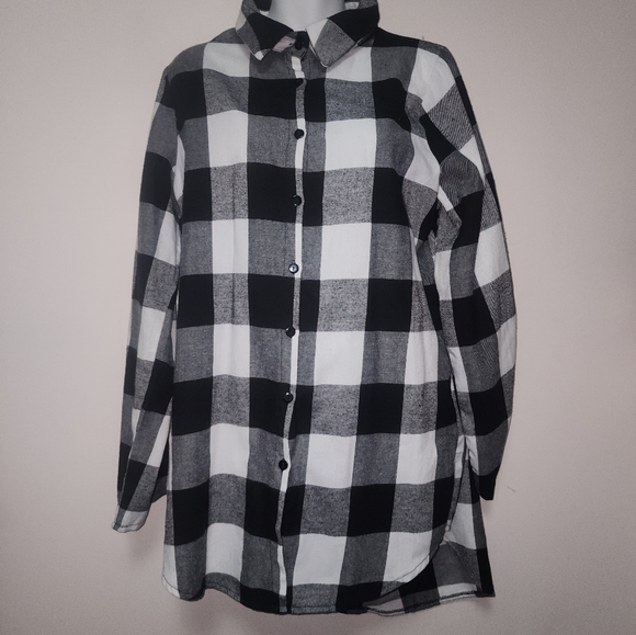 SHEIN Black and White Plaid Flannel Shirt L - Picture 6 of 12